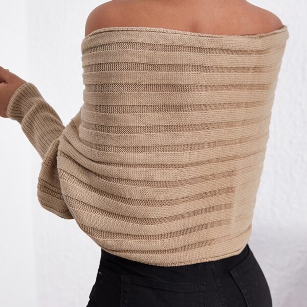 Black Off Shoulder Chunky Knit Overlap Wrap Sweater Top - Picture 6 of 10